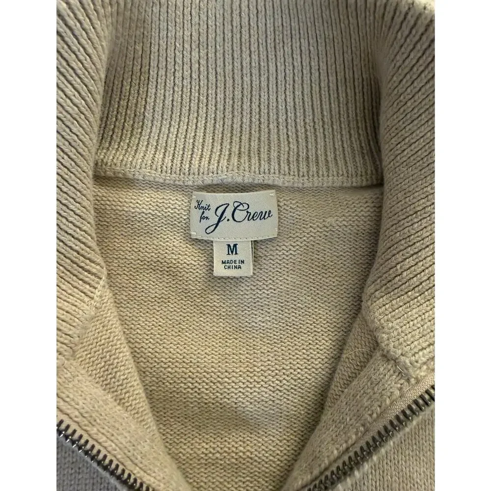 J.Crew Heritage Cotton Ribbed Quarter-Zip Sweater Beige Knit Mens  Size Medium